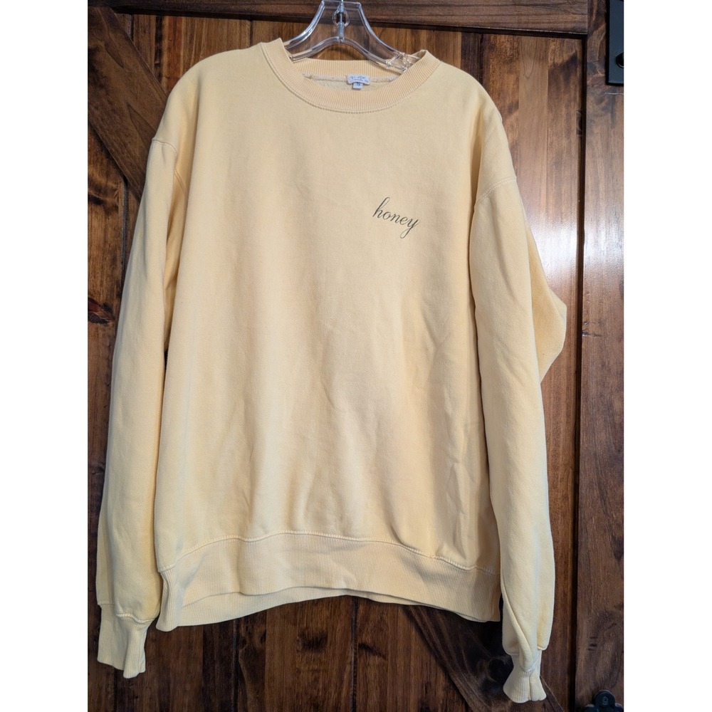 John Galt Brandy Melville Honey Embroidered Sweatshirt Yellow Oversized Small